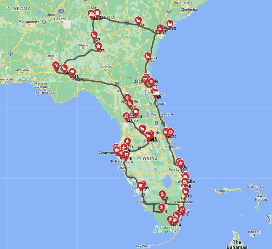 Map for Tampa Roundtrip - The Ultimate Florida Family RV Adventure